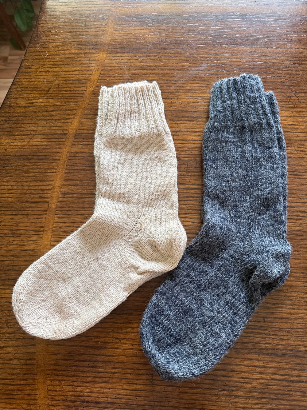 TWO pair of handmade wool socks for adults 1-navy, 1-tan never worn